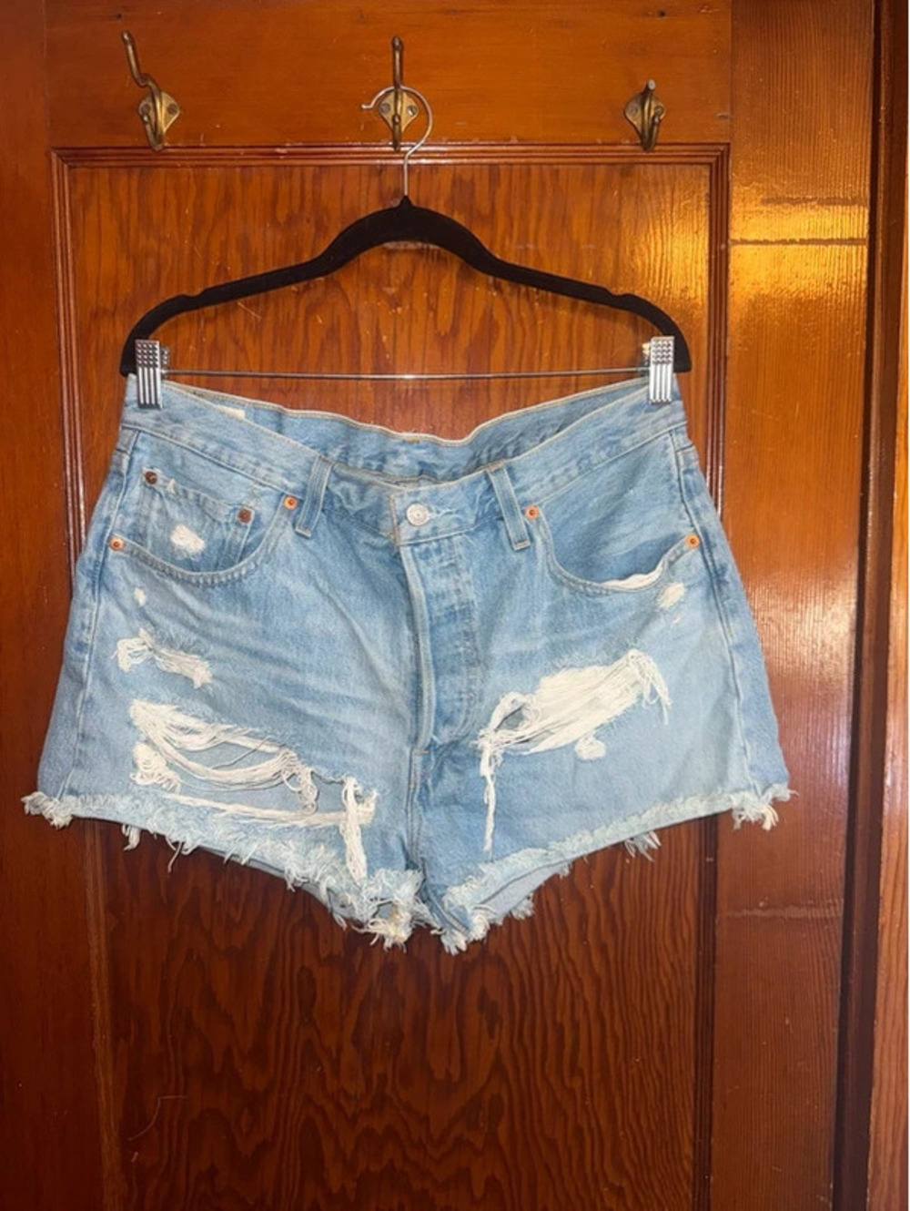 Levi’s 501 Premium Distressed Denim Shorts W33 Light Wash Raw Hem High Rise